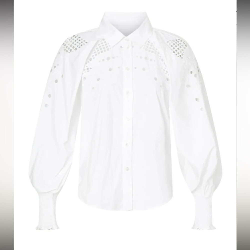 Veronica Beard Lilah Lace Cut Out Geometric Abstract White Eyelet Blouse Size 4 - Picture 5 of 11